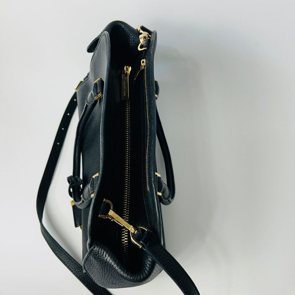 Michael Kors Black Pebbled Leather Handbag Crossbody Satchel Tote Gold Hardware - Picture 6 of 15